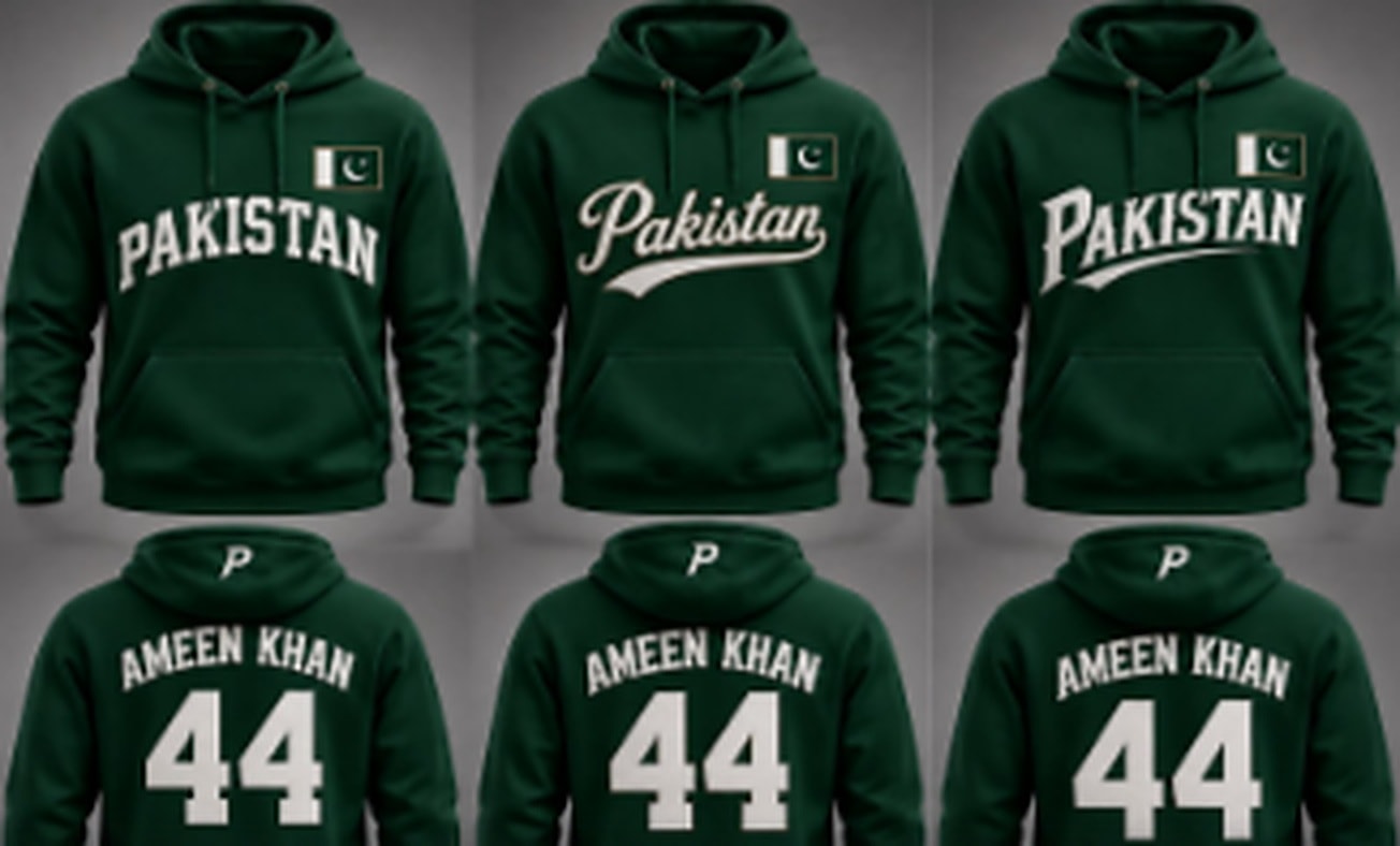 Pakistan Baseball hoodie front design options: block letters, script, outline