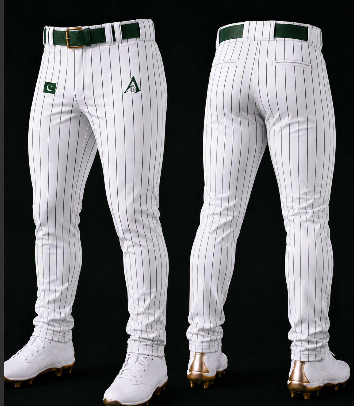 Pakistan Baseball white pinstripe pants front and back